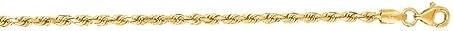 14k Yellow Gold 2.5mm Shiny Solid Sparkle Cut Rope Chain With Lobster Clasp Necklace Jewelry Gifts for Women - Length Options: 16 18 20 22 24 30